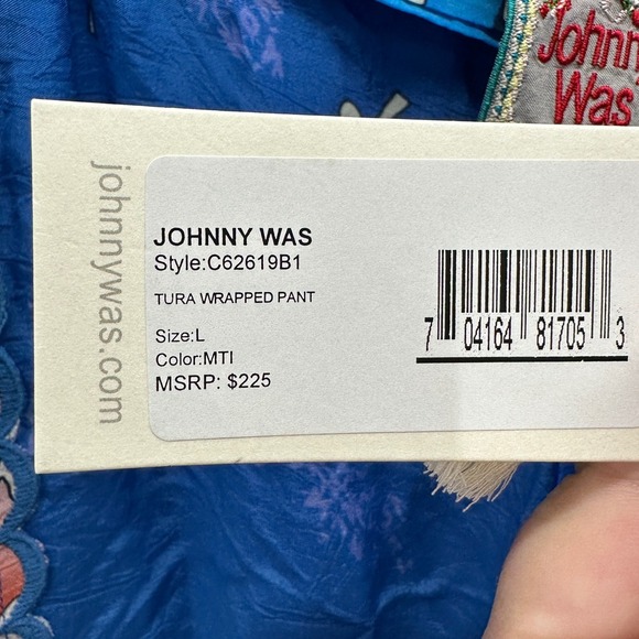 Johnny Was Boho Cropped Top & Tura Wrapped Pant Set Blue Floral NWT Size L - Picture 11 of 16